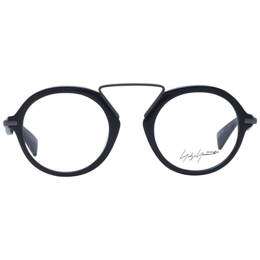 Yohji Yamamoto Gray Unisex Glasses Frame in acetate, full-rim style, round shape, with demo lenses and branded case.