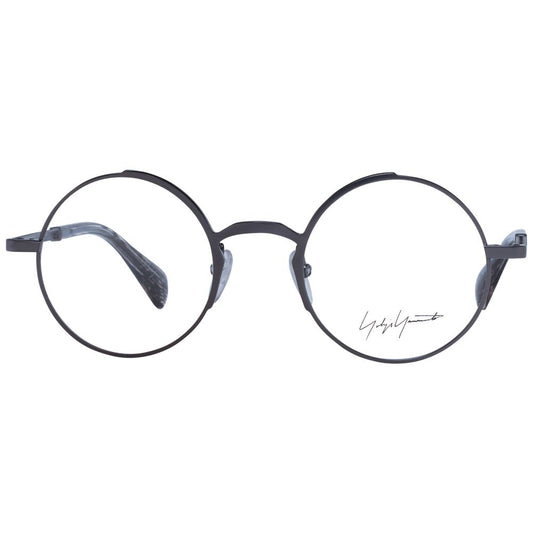 Yohji Yamamoto Gray Unisex Glasses Frame with full-rim metal design, demo plastic lenses, and branded soft case, style panto.