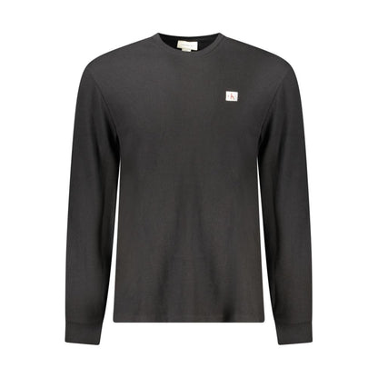 Calvin Klein Black Cotton Men Sweater with logo, long-sleeved crew neck design, perfect for modern style and comfort.