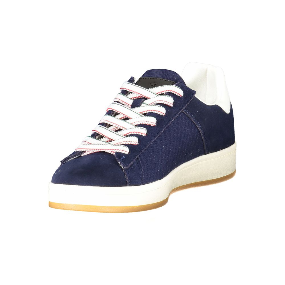 Esercito 1659 Blue Leather Men Sneaker with white sole and laces, stylish and comfortable for urban fashion.