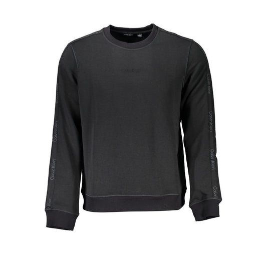 Calvin Klein Black Polyester Men Sweater with long sleeves and logo print, perfect for urban sophistication and comfort.