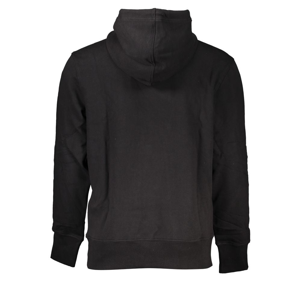 Back view of Calvin Klein Black Cotton Men Sweater with hood shown in sleek black color, made from cozy cotton blend fabric.