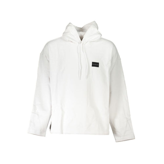 Calvin Klein White Cotton Men Sweater, eco-friendly hoodie with CK logo, made from recycled cotton, stylish and sustainable fashion.