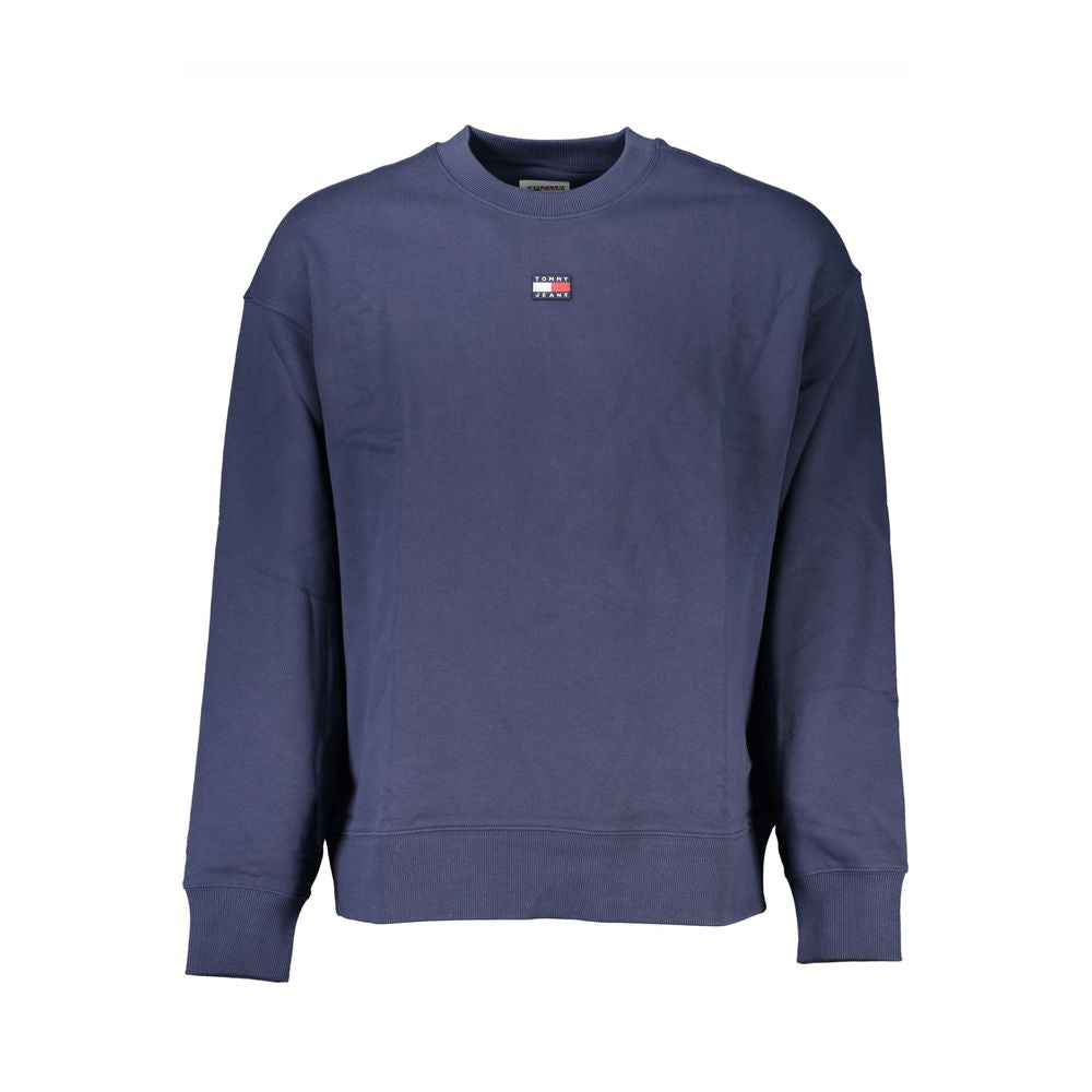 Tommy Hilfiger Blue Cotton Men Sweater with crew neck and logo detail, perfect for casual and elegant style.