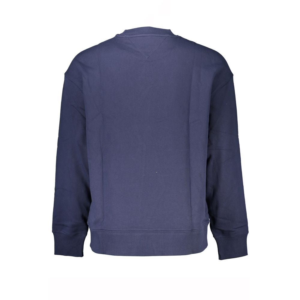Tommy Hilfiger Blue Cotton Men Sweater showcasing back view with crew neck design for casual elegance in premium cotton.
