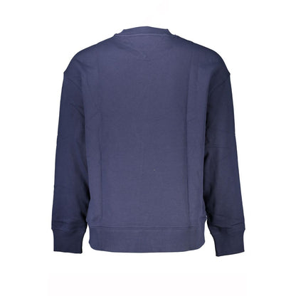 Tommy Hilfiger Blue Cotton Men Sweater showcasing back view with crew neck design for casual elegance in premium cotton.