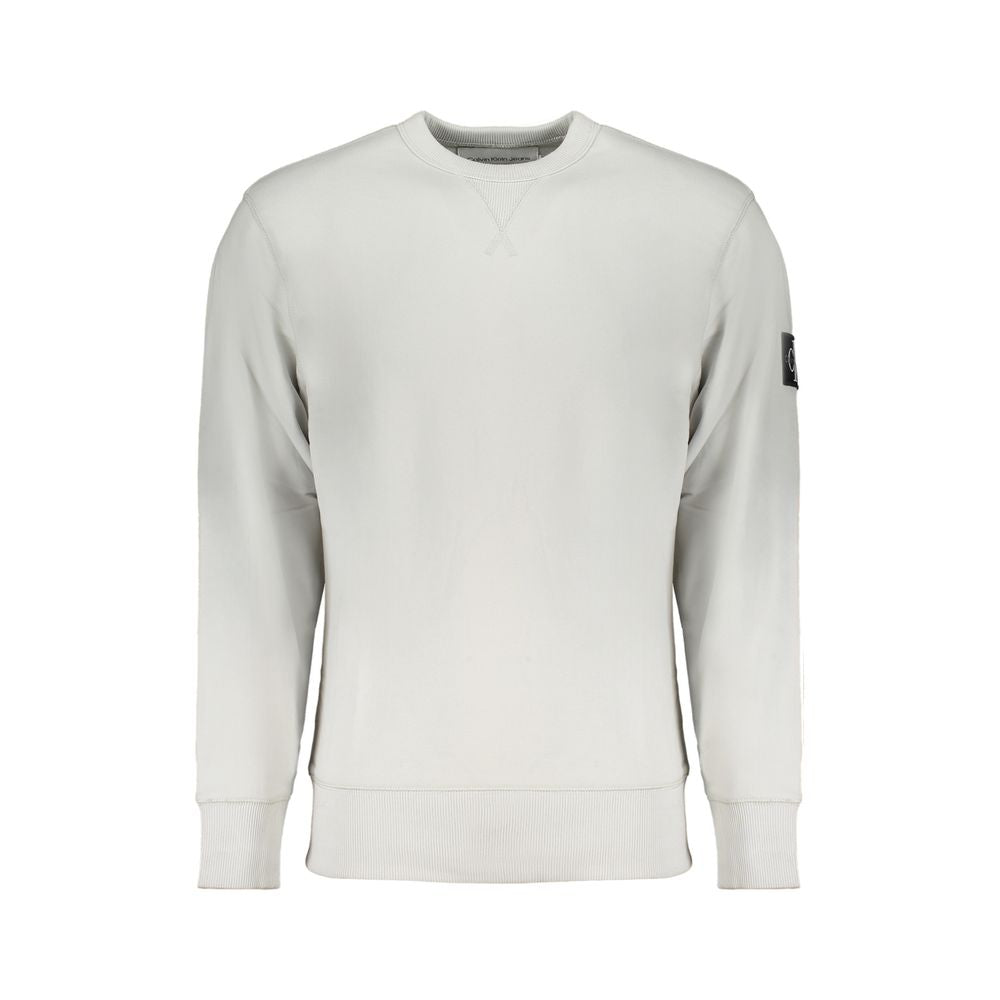 Calvin Klein Gray Cotton Men Sweater - stylish long sleeve sweatshirt with crew neck and logo, perfect for urban fashion.