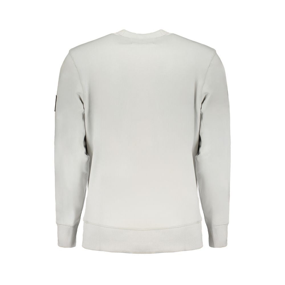 Back view of Calvin Klein Gray Cotton Men Sweater with crew neck and long sleeves, showcasing urban style and logo application.