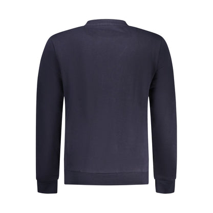 Back view of Napapijri Blue Cotton Men Sweater with long sleeves and crew neck design, showcasing premium craftsmanship and style.