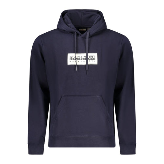 Napapijri Blue Cotton Men Sweater with hood and front pocket