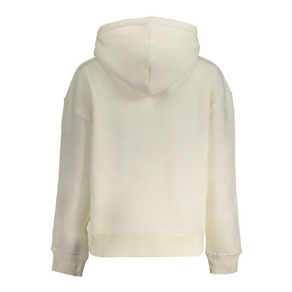 Pepe Jeans White Cotton Women Sweater back view, showcasing long sleeves and cozy hood, crafted from organic cotton blend for eco-friendly style.
