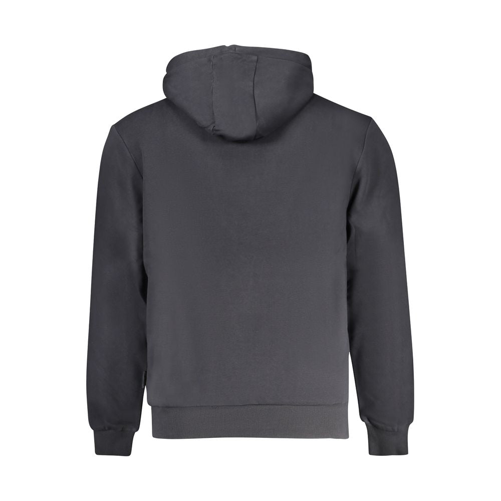 Back view of Napapijri Black Cotton Men Hoodie with a relaxed fit and bold logo, crafted from premium organic cotton blend.