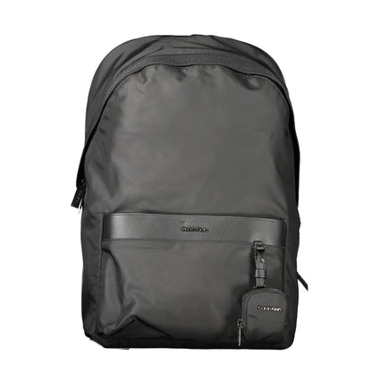 Calvin Klein Black Polyester Backpack with adjustable straps, external pocket, removable coin purse, and laptop spaces.