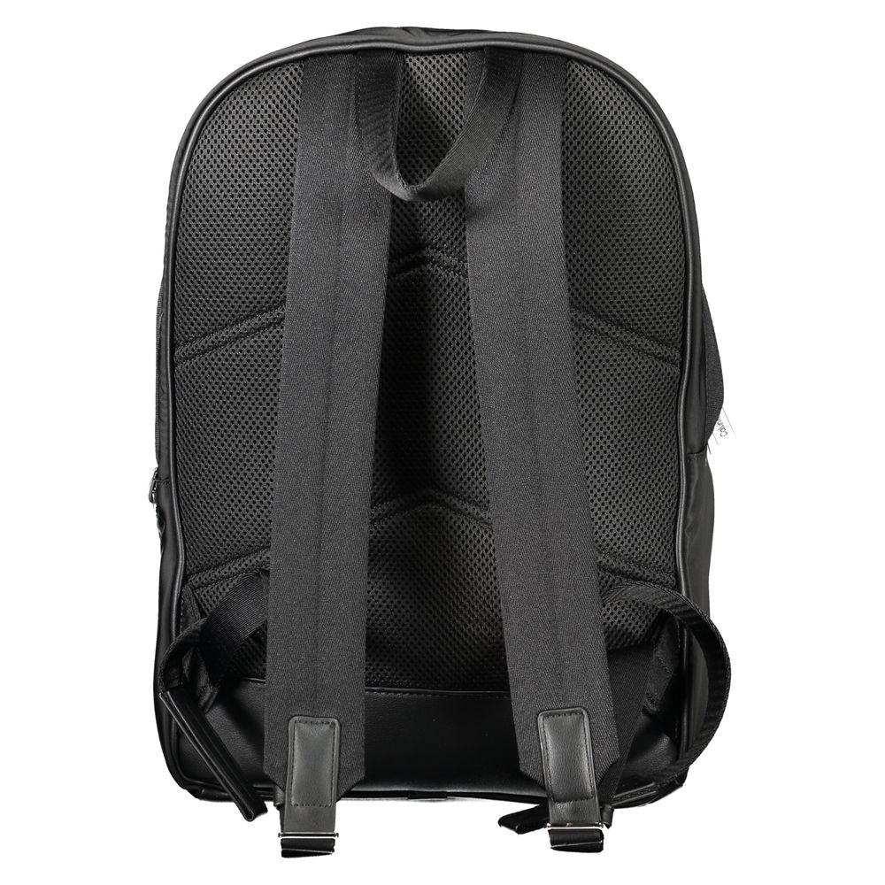 Back view of Calvin Klein Black Polyester Backpack showing adjustable shoulder straps and durable material.