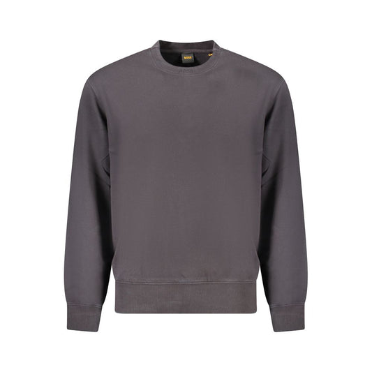 Hugo Boss Black Cotton Men Sweater with logo embroidery, crafted from organic cotton for casual comfort and style.