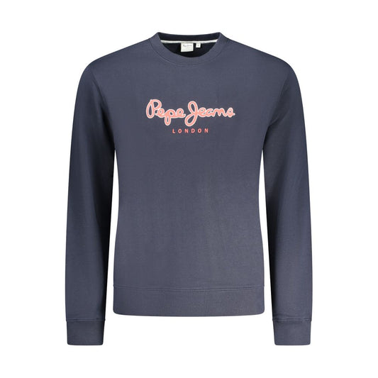 Pepe Jeans Blue Cotton Men Sweater with logo and crew neck, showcasing casual sophistication and comfort in long sleeves.