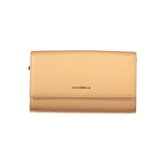 Coccinelle Brown Leather Wallet with metallic soft leather, double opening, coin purse, zip closure, and card slots.