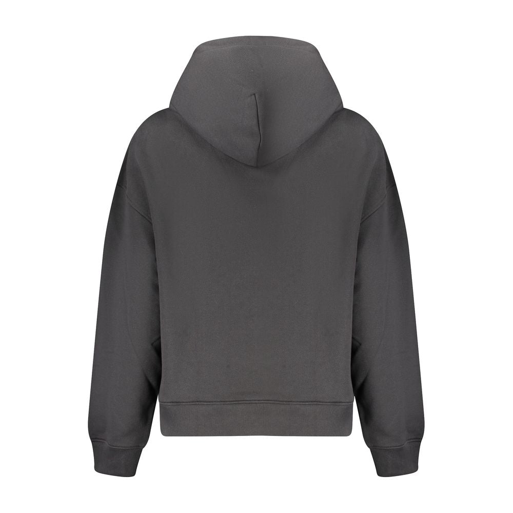 Back view of Tommy Hilfiger Black Cotton Women Sweater with hood, showcasing long sleeves and sleek design.