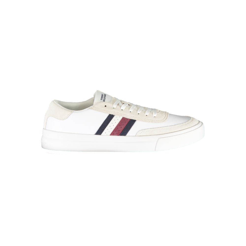 Tommy Hilfiger White Polyester Sneaker with laces and contrast details, featuring logo. Sports footwear.