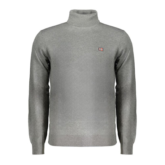 Norway 1963 Gray Polyester Sweater with turtleneck and embroidery logo, long-sleeved design for stylish warmth.