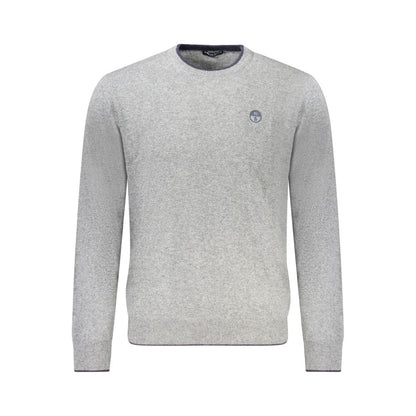 North Sails Gray Cashmere Sweater with long sleeves, crew neck, contrasting details, and embroidered logo