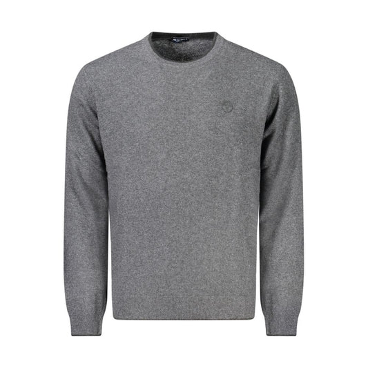North Sails Gray Cashmere Sweater with long sleeves, crew neck, contrasting details, and logo embroidery, ideal for stylish comfort.