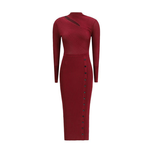 Self-Portrait Ribbed midi Dress SE-PF25080MBUBURGUNDY-S