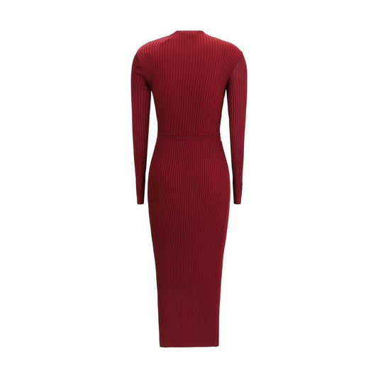 Self-Portrait Ribbed midi Dress SE-PF25080MBUBURGUNDY-S