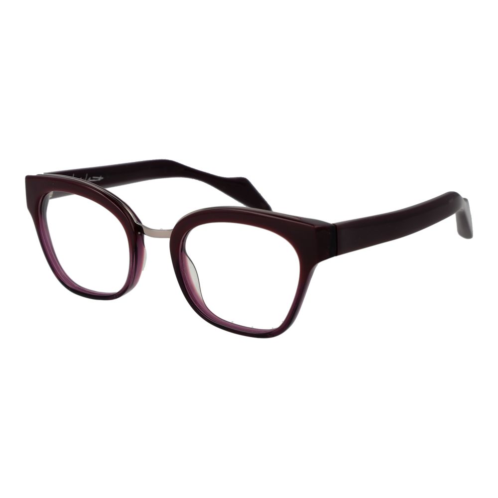 Yohji Yamamoto Purple Women Glasses Frame in acetate butterfly full-rim design with demo lenses, size 49-21-140, includes branded soft case.