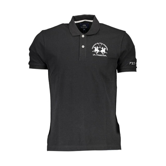 La Martina Black Cotton Polo Shirt LA-37416-S