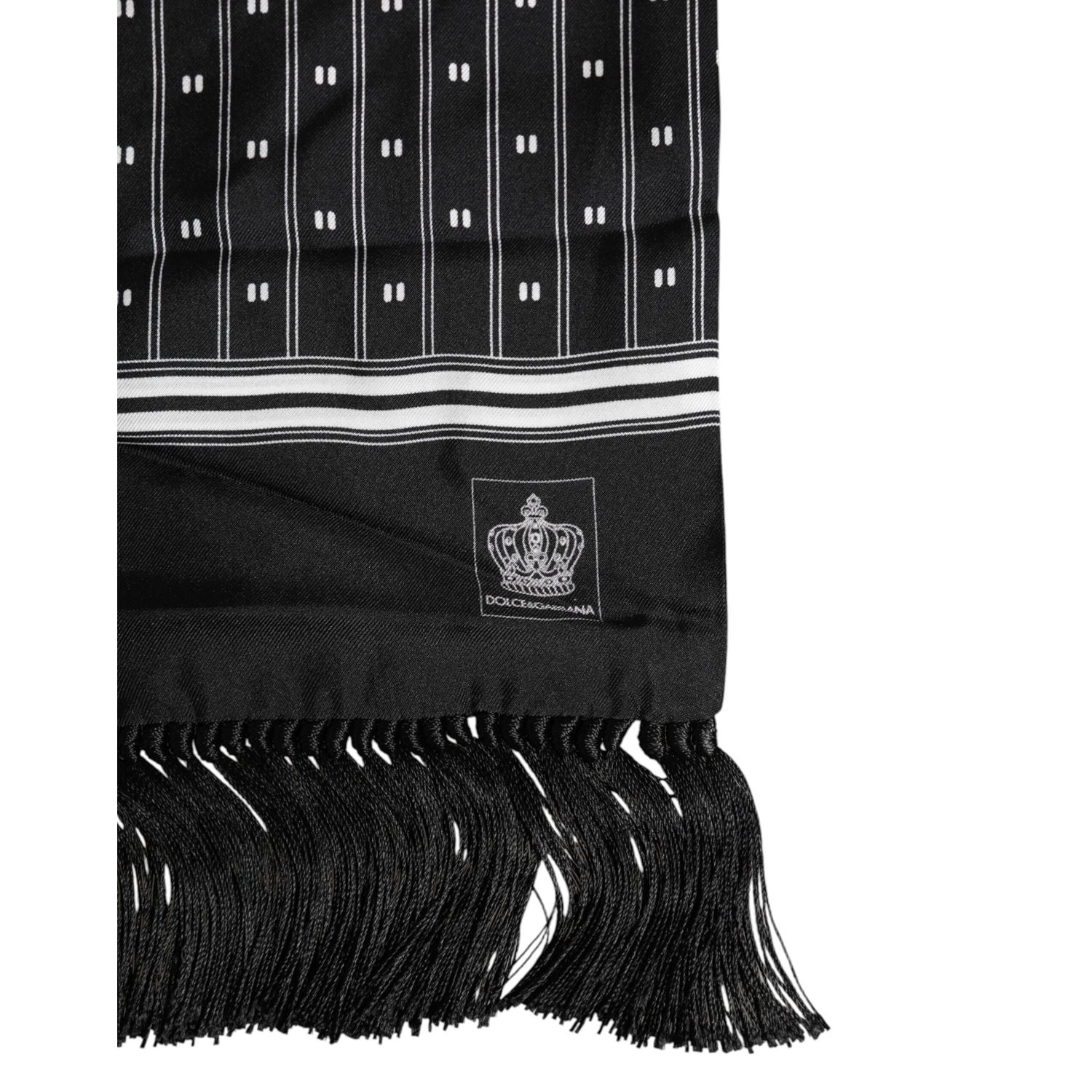 Dolce & Gabbana Black Silk Printed Fringes Men Foulard Scarf