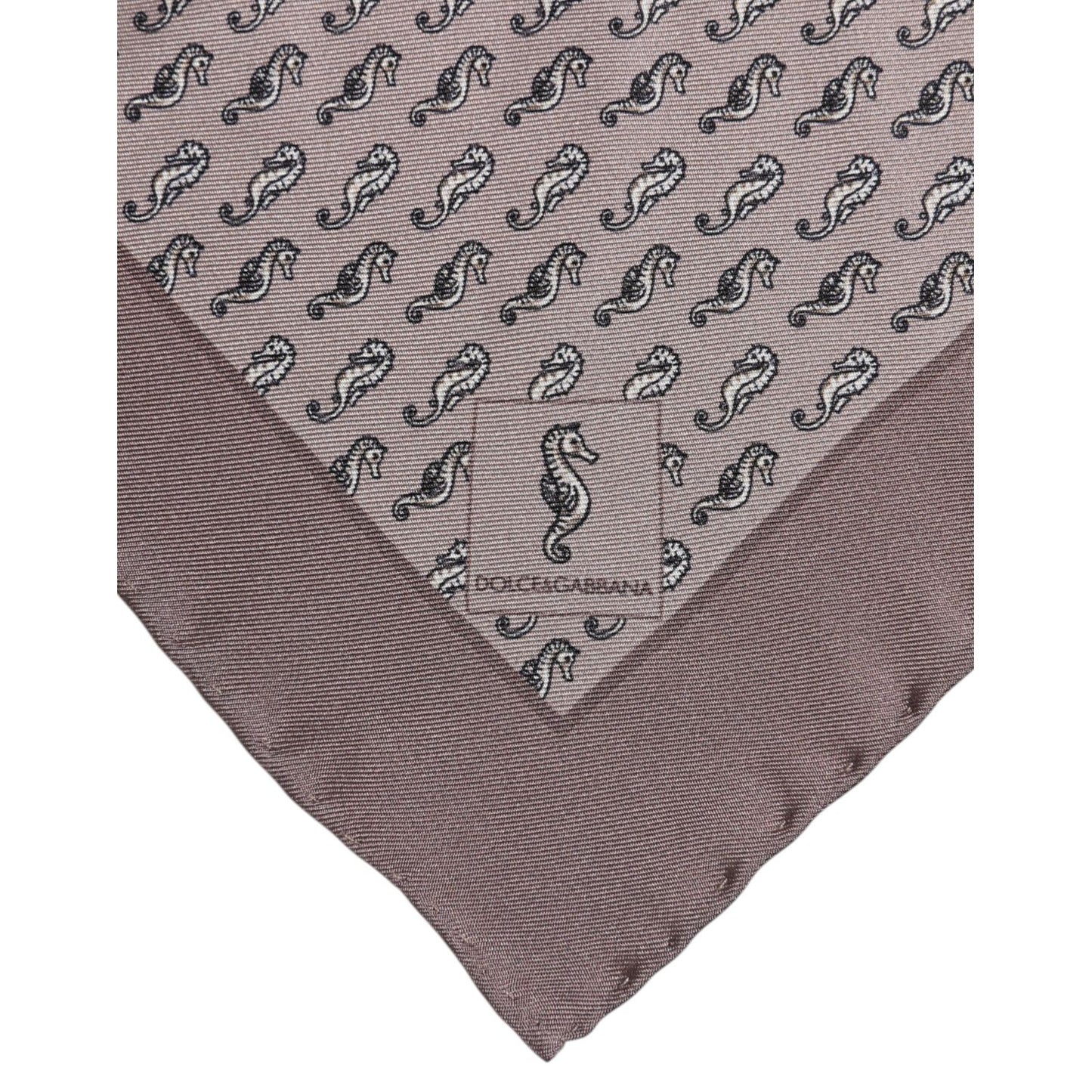 Dolce & Gabbana Brown Sea Horse Silk Square Foulard Scarf