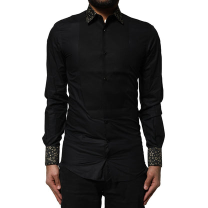 Dolce & Gabbana Black Cotton GOLD Long Sleeves Dress Shirt