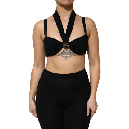 Dolce & Gabbana Black Cropped Viscose Halter Bustier Top