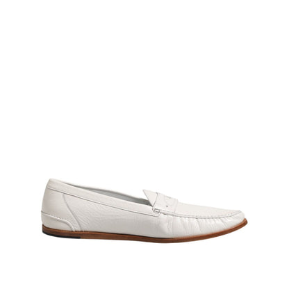 Dolce & Gabbana White Leather Loafers Moccasins Slip On Shoes