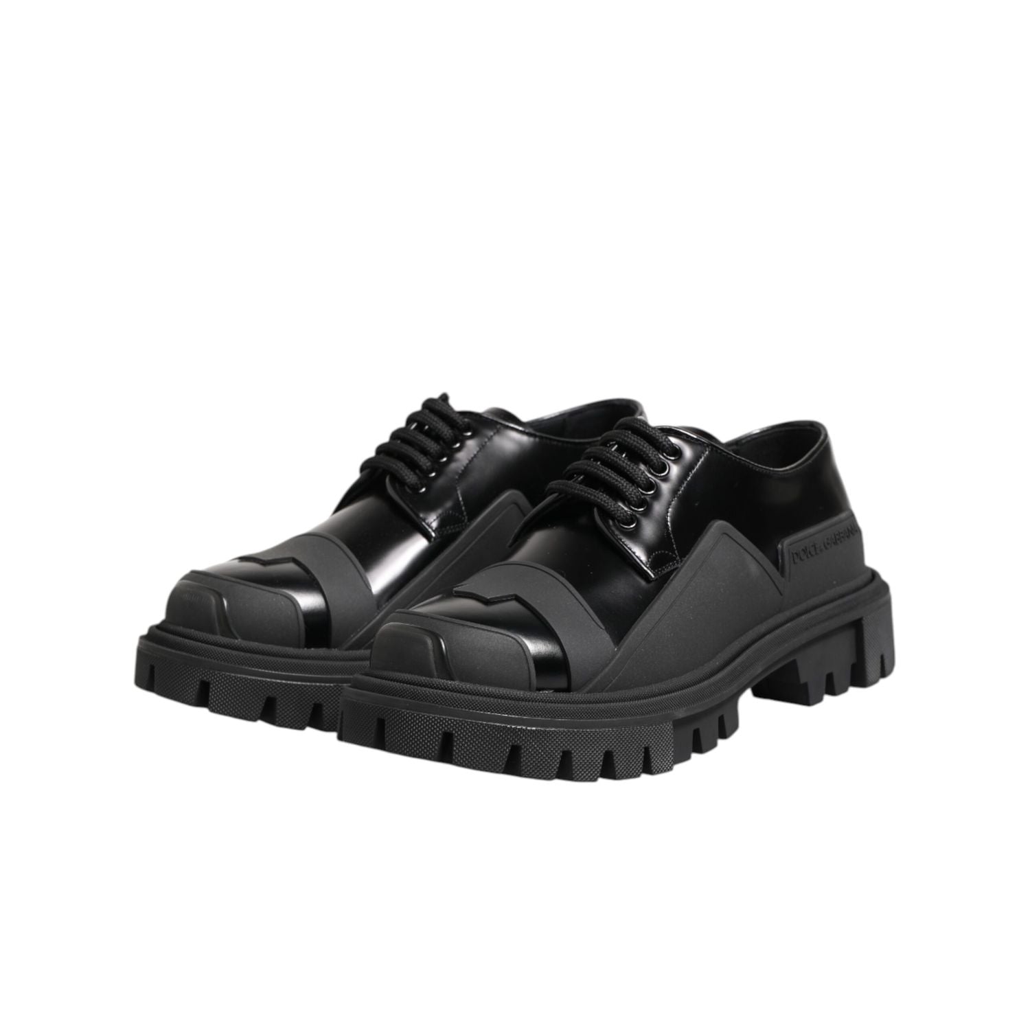 Dolce & Gabbana Black Patent Leather Trekking Derby Shoes