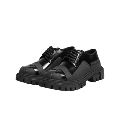Dolce & Gabbana Black Patent Leather Trekking Derby Shoes