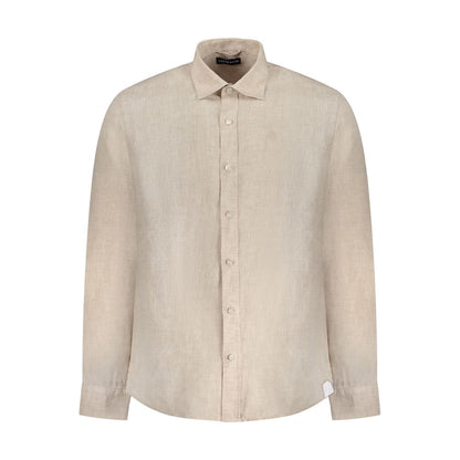 North Sails Beige Linen Shirt with long sleeves, Italian collar, 1 button cuffs, and embroidery logo, Ocean Positive