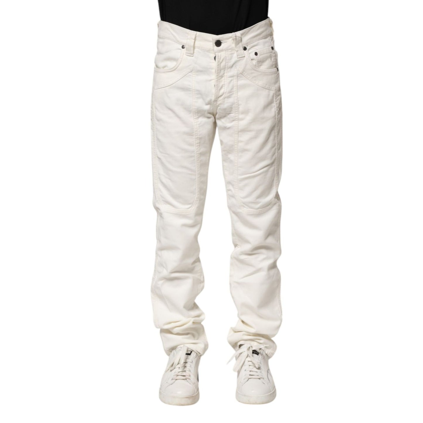 Jeckerson White Cotton Stretch Straight Fit Men Denim Jeans