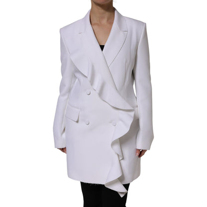 MSGM White Polyester Long Sleeves Ruffled Wrap Jacket