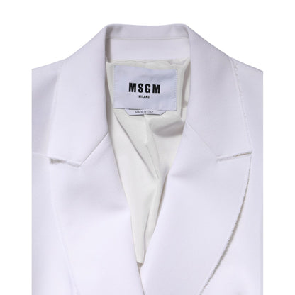 MSGM White Polyester Long Sleeves Ruffled Wrap Jacket
