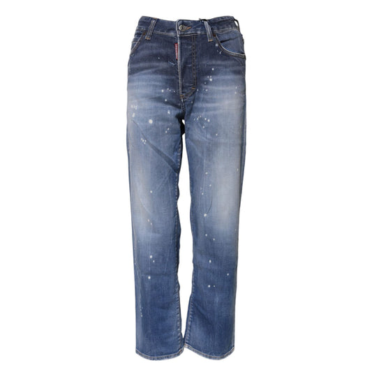 Dsquared² Blue Washed Cotton Mid Waist Straight Jeans