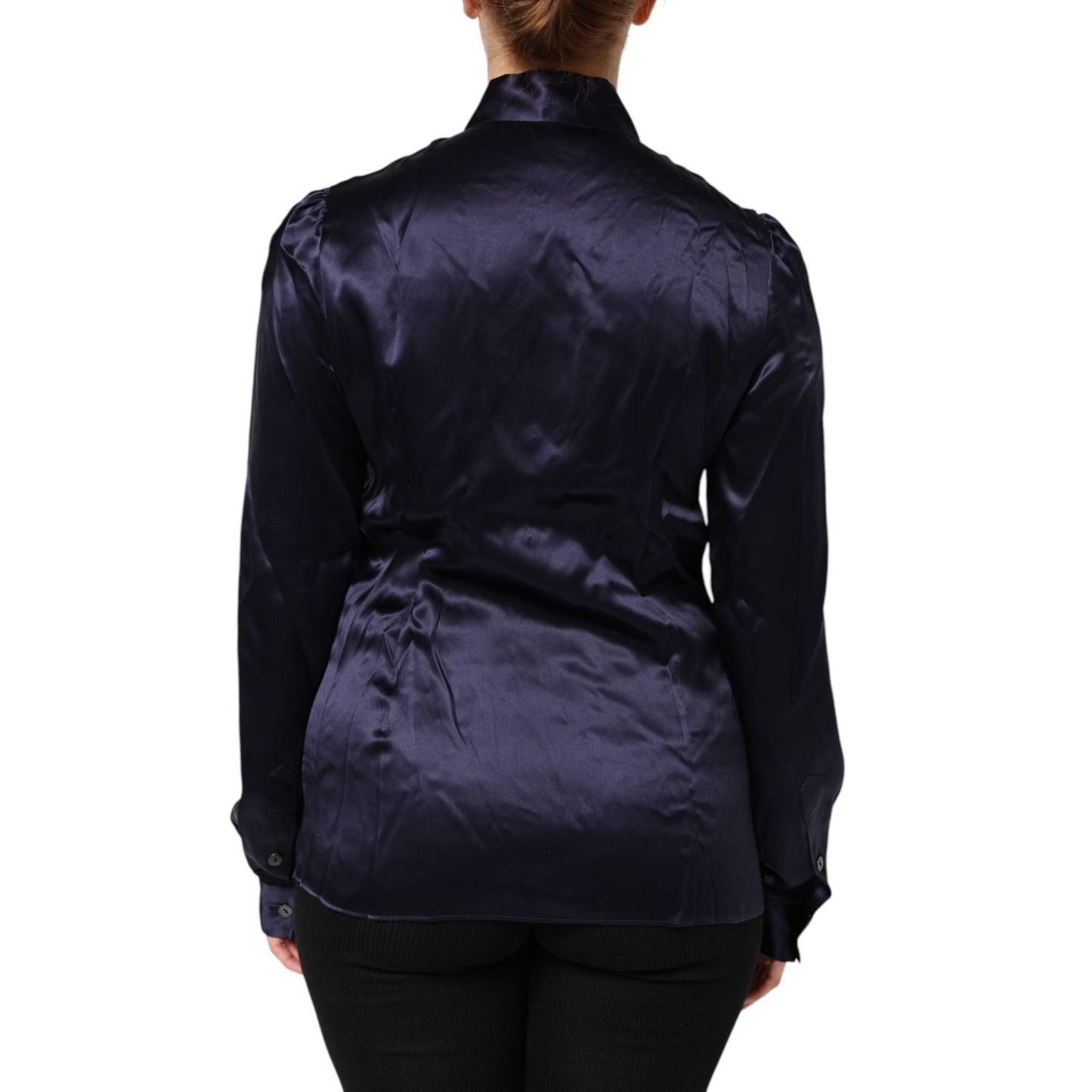 Dolce & Gabbana Dark Purple Silk Ascot Collared Blouse Top