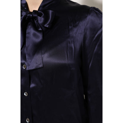 Dolce & Gabbana Dark Purple Silk Ascot Collared Blouse Top