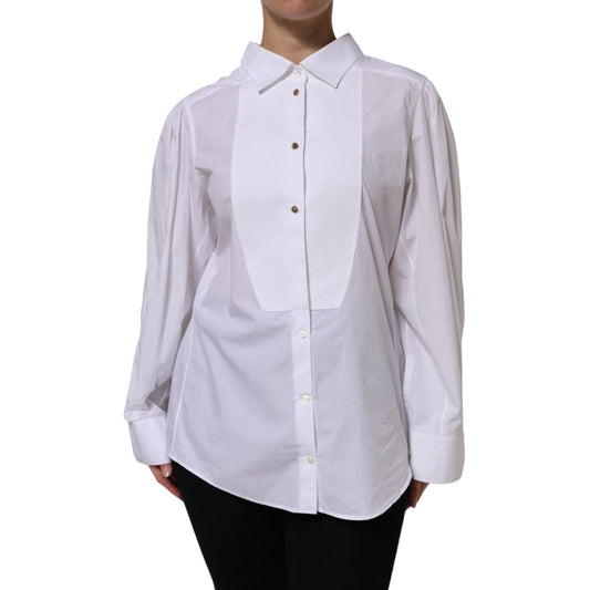 Dolce & Gabbana White Cotton Long Sleeves Formal Top Shirt