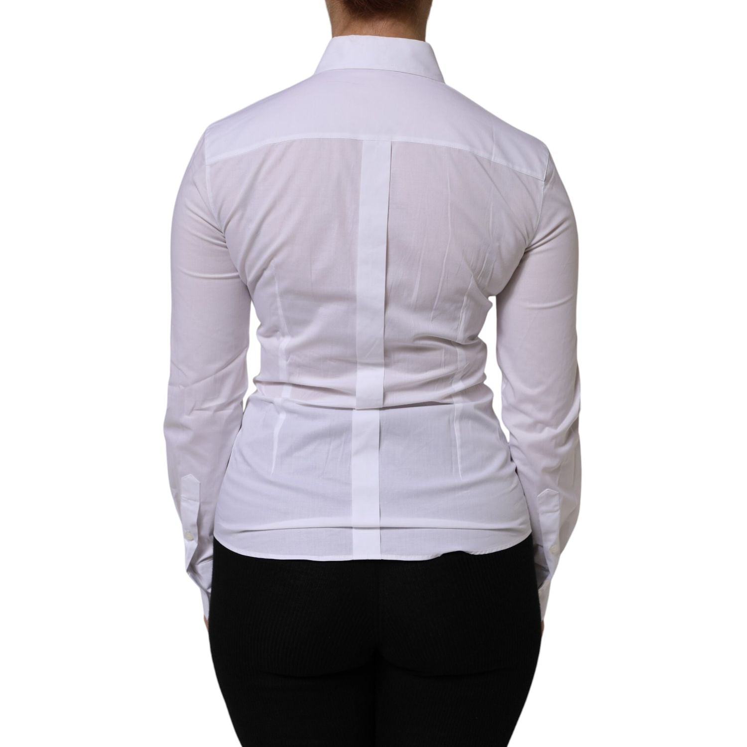 Dolce & Gabbana White Cotton Collared Long Sleeves Top Shirt