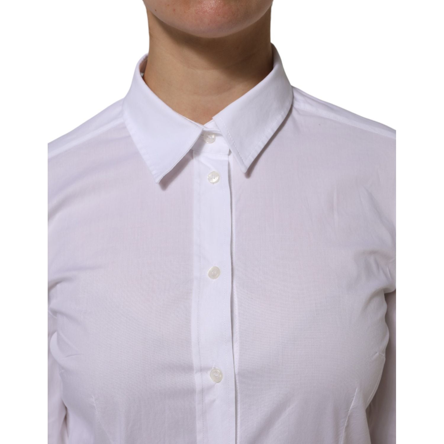 Dolce & Gabbana White Cotton Long Sleeves Collared Top Shirt