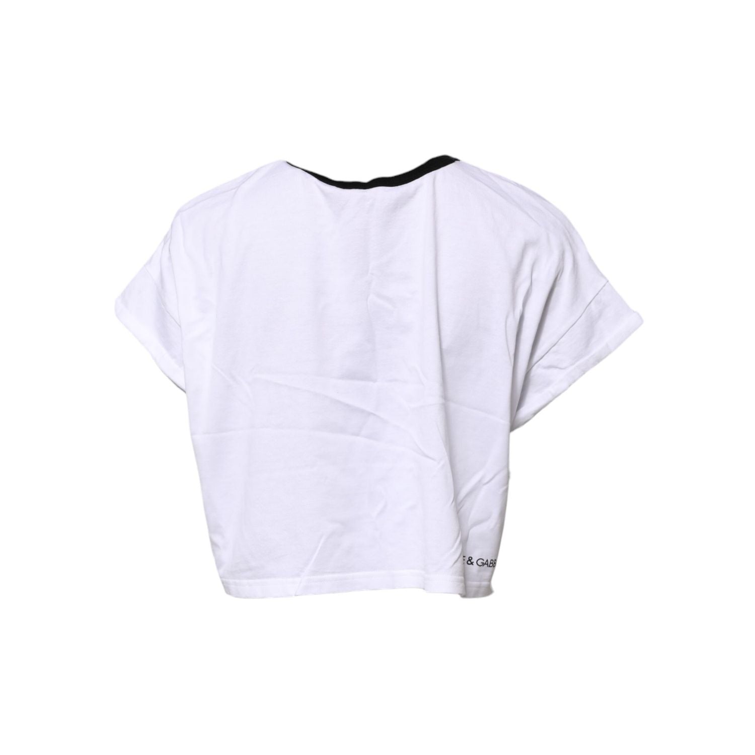 Dolce & Gabbana White Graphic Print Crew Neck Cropped T-shirt