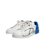 Dolce & Gabbana White Blue Low Top Leather Sneakers Shoes