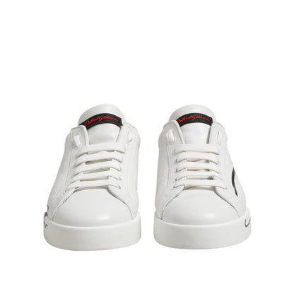 Dolce & Gabbana White Red Logo Low Top Leather Sneakers Shoes